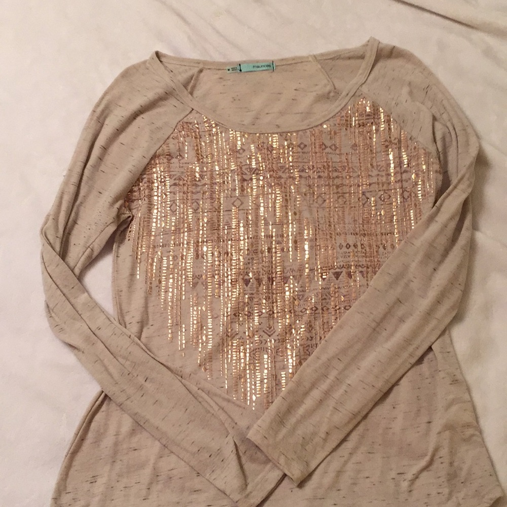 5/$15 Long sleeve rose gold glitted shirt